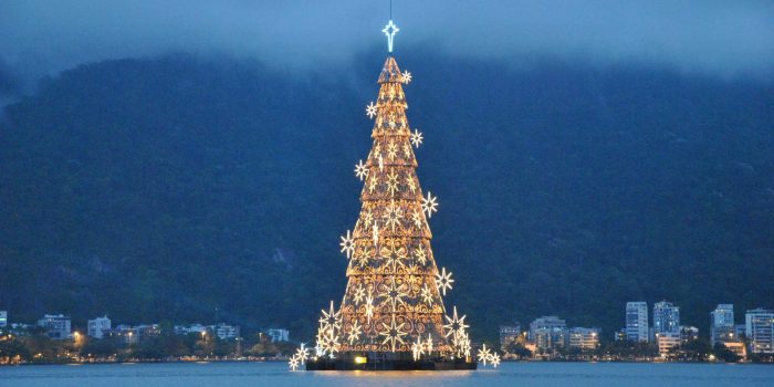Floating Christmas tree on Lagoa Rodrigo de Freitas, a symbol of Christmas in Brazil
